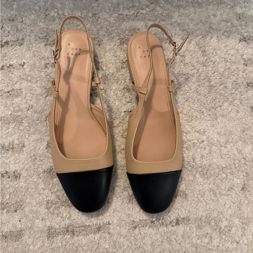 a new day Two-Tone Beige and Black Slingback Flats